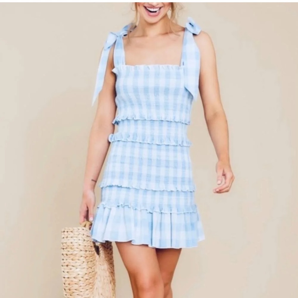 Mable Large Bluewhite Gingham Smocked Sundress NWOT